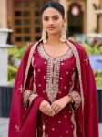 DESIGNER CHINON SILK EMBROIDERY CODING SEQUENCE WORK WITH REAL MIRROR KHATLI WORK TOP SHARARA WITH DUPATTA FESTIVE WEAR WHOLESALE PRICE ETHNIC GARMENT(5)