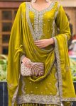 DESIGNER CHINON SILK EMBROIDERY CODING SEQUENCE WORK WITH REAL MIRROR KHATLI WORK TOP SHARARA WITH DUPATTA FESTIVE WEAR WHOLESALE PRICE ETHNIC GARMENT(6)