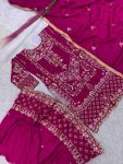 DESIGNER CHINON SILK EMBROIDERY SEQUENCE AND THREAD WORK TOP SHARARA WITH DUPATTA FESTIVE WEAR WHOLESALE PRICE ETHNIC GARMENT (5)
