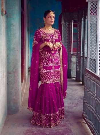 DESIGNER CHINON SILK EMBROIDERY SEQUENCE AND THREAD WORK  TOP SHARARA WITH DUPATTA  RANI
