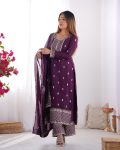 DESIGNER CHINON SILK EMBROIDERY SEQUENCE LACE WORK TOP PALAZZO WITH DUPATTA FESTIVE WEAR WHOLESALE PRICE ETHNIC GARMENT (9)