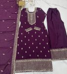 DESIGNER CHINON SILK EMBROIDERY SEQUENCE LACE WORK TOP PALAZZO WITH DUPATTA FESTIVE WEAR WHOLESALE PRICE ETHNIC GARMENT (9)