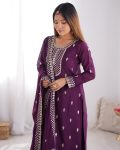 DESIGNER CHINON SILK EMBROIDERY SEQUENCE LACE WORK TOP PALAZZO WITH DUPATTA FESTIVE WEAR WHOLESALE PRICE ETHNIC GARMENT (9)