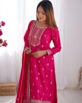 DESIGNER CHINON SILK EMBROIDERY SEQUENCE LACE WORK TOP PALAZZO WITH DUPATTA PARTY WEAR WHOLESALE PRICE ETHNIC GARMENT (4)