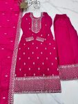 DESIGNER CHINON SILK EMBROIDERY SEQUENCE LACE WORK TOP PALAZZO WITH DUPATTA PARTY WEAR WHOLESALE PRICE ETHNIC GARMENT (4)