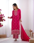 DESIGNER CHINON SILK EMBROIDERY SEQUENCE LACE WORK TOP PALAZZO WITH DUPATTA PARTY WEAR WHOLESALE PRICE ETHNIC GARMENT (4)