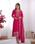 DESIGNER CHINON SILK EMBROIDERY SEQUENCE LACE WORK TOP PALAZZO WITH DUPATTA PARTY WEAR WHOLESALE PRICE ETHNIC GARMENT (4)