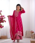 DESIGNER CHINON SILK EMBROIDERY SEQUENCE LACE WORK TOP PALAZZO WITH DUPATTA PARTY WEAR WHOLESALE PRICE ETHNIC GARMENT (4)