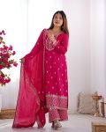DESIGNER CHINON SILK EMBROIDERY SEQUENCE LACE WORK TOP PALAZZO WITH DUPATTA PARTY WEAR WHOLESALE PRICE ETHNIC GARMENT (4)