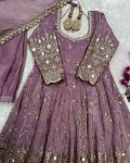 DESIGNER CHINON SILK EMBROIDERY SEQUENCE MIRROR WORK GOWN BOTTOM WITH DUPATTA PARTY WEAR WHOLESALE PRICE ETHNIC GARMENT (2)