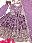 DESIGNER CHINON SILK EMBROIDERY SEQUENCE MIRROR WORK GOWN BOTTOM WITH DUPATTA PARTY WEAR WHOLESALE PRICE ETHNIC GARMENT (2)