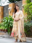 DESIGNER CHINON SILK EMBROIDERY SEQUENCE WORK GOWN BOTTOM WITH DUPATTA CHIKU