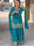 DESIGNER CHINON SILK EMBROIDERY SEQUENCE WORK TOP PALAZZO WITH DUPATTA RAMA