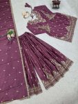 DESIGNER CHINON SILK EMBROIDERY SEQUENCE WORK TOP PALAZZO WITH DUPATTA PARTY WEAR WHOLESALE PRICE ETHNIC GARMENT (9)