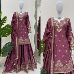 DESIGNER CHINON SILK EMBROIDERY SEQUENCE WORK TOP PALAZZO WITH DUPATTA PARTY WEAR WHOLESALE PRICE ETHNIC GARMENT (9)