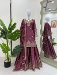 DESIGNER CHINON SILK EMBROIDERY SEQUENCE WORK TOP PALAZZO WITH DUPATTA PARTY WEAR WHOLESALE PRICE ETHNIC GARMENT (9)