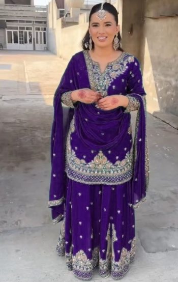 DESIGNER CHINON SILK EMBROIDERY SEQUENCE WORK TOP PALAZZO WITH DUPATTA PURPLE