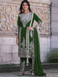 DESIGNER CHINON SILK EMBROIDERY SEQUENCE WORK TOP PALAZZO WITH DUPATTA GREEN