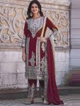 DESIGNER CHINON SILK EMBROIDERY SEQUENCE WORK TOP PALAZZO WITH DUPATTA MAROON