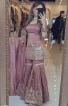 DESIGNER CHINON SILK EMBROIDERY SEQUENCE WORK TOP SHARARA WITH DUPATTA PARTY WEAR WHOLESALE PRICE ETHNIC GARMENT (3)