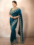 DESIGNER CHINON SILK EMBROIDERY WITH PIPING BORDER WORK SAREE WITH UNSTITCHED BLOUSE FESTIVE WEAR WHOLESALE PRICE ETHNIC GARMENT (5)