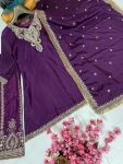 DESIGNER CHINON SILK SEQUENCE EMBROIDERY LACE WORK TOP PALAZZO WITH DUPATTA PARTY WEAR WHOLESALE PRICE ETHNIC GARMENT (9)