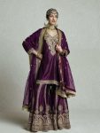 DESIGNER CHINON SILK SEQUENCE EMBROIDERY LACE WORK TOP PALAZZO WITH DUPATTA PURPLE