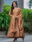 DESIGNER CHINON SILK SEQUENCE EMBROIDERY WORK ANARKALI GOWN BOTTOM WITH DUPATTA FESTIVE WEAR WHOLESALE PRICE ETHNIC GARMENT (3)