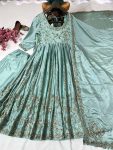 DESIGNER CHINON SILK ZARI AND SEQUENCE EMBROIDERY WORK GOWN BOTTOM WITH DUPATTA WEDDING WEAR WHOLESALE PRICE ETHNIC GARMENT (5)