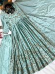 DESIGNER CHINON SILK ZARI AND SEQUENCE EMBROIDERY WORK GOWN BOTTOM WITH DUPATTA WEDDING WEAR WHOLESALE PRICE ETHNIC GARMENT (5)