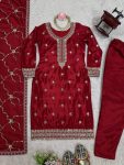 DESIGNER CHINON THREAD SEQUENCE WORK TOP BOTTOM WITH DUPATTA PARTY WEAR WHOLESALE PRICE ETHNIC GARMENT (4)
