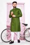 DESIGNER COTTON SLUB SILVER WEAVING WORK MEN'S KURTA WITH PAYJAMA MEHNDI
