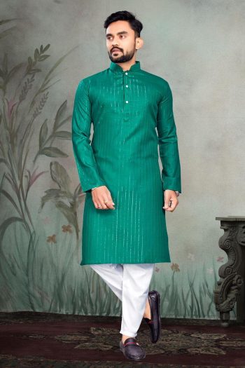 DESIGNER COTTON SLUB SILVER WEAVING WORK MEN'S KURTA WITH PAYJAMA RAMA
