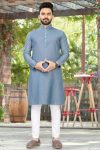 DESIGNER COTTON SLUB SILVER WEAVING WORK MEN'S KURTA WITH PAYJAMA SKY