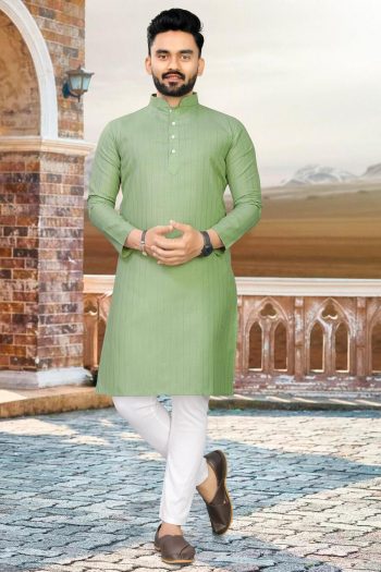 DESIGNER COTTON SLUB SILVER WEAVING WORK MEN'S KURTA WITH PAYJAMA PISTA