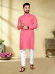 DESIGNER COTTON SLUB SILVER WEAVING WORK MEN'S KURTA WITH PAYJAMA PINK