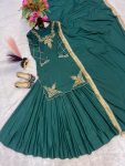 DESIGNER CREEP SILK BEADS HAND WORK WITH SEQUENCE MULTI NEEDLE EMBROIDERY AND ZARI WORK TOP LEHENGA WITH DUPATTA PARTY WEAR WHOLESALE PRICE ETHNIC GARMENT (5)