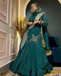 DESIGNER CREEP SILK BEADS HAND WORK WITH SEQUENCE MULTI NEEDLE EMBROIDERY AND ZARI WORK TOP LEHENGA WITH DUPATTA PARTY WEAR WHOLESALE PRICE ETHNIC GARMENT (5)