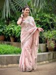 DESIGNER DOLA SILK EMBROIDERY WORK SAREE WITH UNSTITCHED BLOUSE  BABY PINK