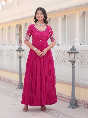 DESIGNER FAUX BLOOMING EMBROIDERY ZARI SEQUENCE WORK GOWN RANI
