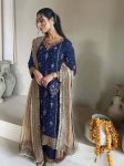 DESIGNER FAUX GEORGETTE EMBROIDERY SEQUENCE WORK TOP PALAZZO WITH DUPATTA BLUE