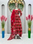 DESIGNER GEORGETTE DIGITAL PRINT WITH HAND WORK TOP PANT WITH DUPATTA  PINK