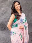 DESIGNER GEORGETTE DIGITAL PRINT WITH READY MADE CUT WORK NET LACE WORK SAREE WITH UNSTITCHED BLOUSE BABY PINK