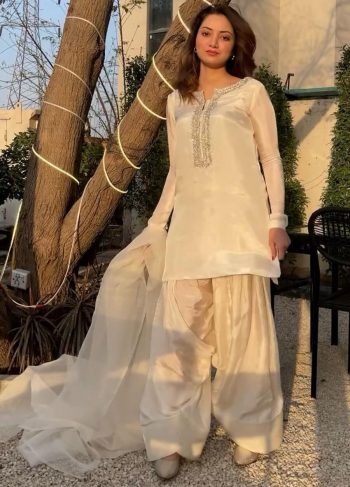DESIGNER GEORGETTE EMBROIDERY HANDWORK TOP PATIYALA WITH DUPATTA WHITE