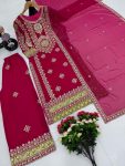 DESIGNER GEORGETTE EMBROIDERY SEQUENCE MOTI WORK TOP PALAZZO WITH DUPATTA PARTY WEAR WHOLESALE PRICE ETHNIC GARMENT (4)