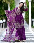 DESIGNER GEORGETTE EMBROIDERY SEQUENCE THREAD WORK TOP SHARARA WITH DUPATTA PARTY WEAR WHOLESALE PRICE ETHNIC GARMENT (4)