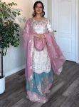 DESIGNER GEORGETTE EMBROIDERY SEQUENCE WITH MIRROR  HAND WORK TOP PALAZZO WITH DUPATTA  WHITE