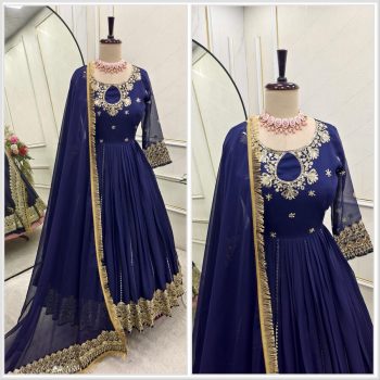 DESIGNER GEORGETTE EMBROIDERY SEQUENCE WORK GOWN BOTTOM WITH DUPATTA BLUE