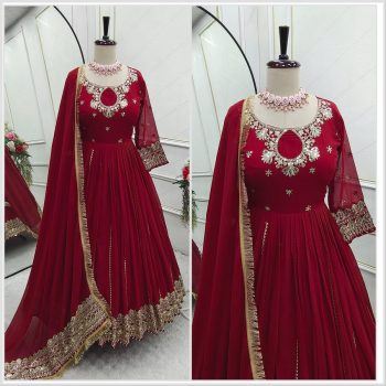 DESIGNER GEORGETTE EMBROIDERY SEQUENCE WORK GOWN BOTTOM WITH DUPATTA MAROON