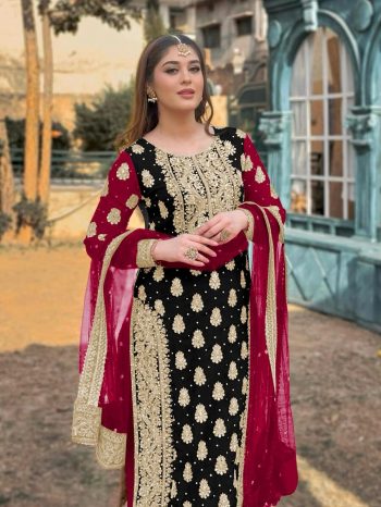 DESIGNER GEORGETTE EMBROIDERY  SEQUENCE WORK TOP PALAZZO WITH DUPATTA  BLACK